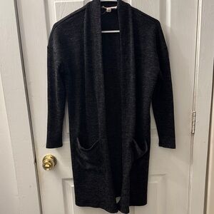 Women's Dark Grey Long Open Front Cardigan Sweater